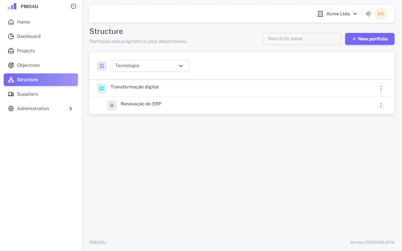 Structure page with a portfolio and a program