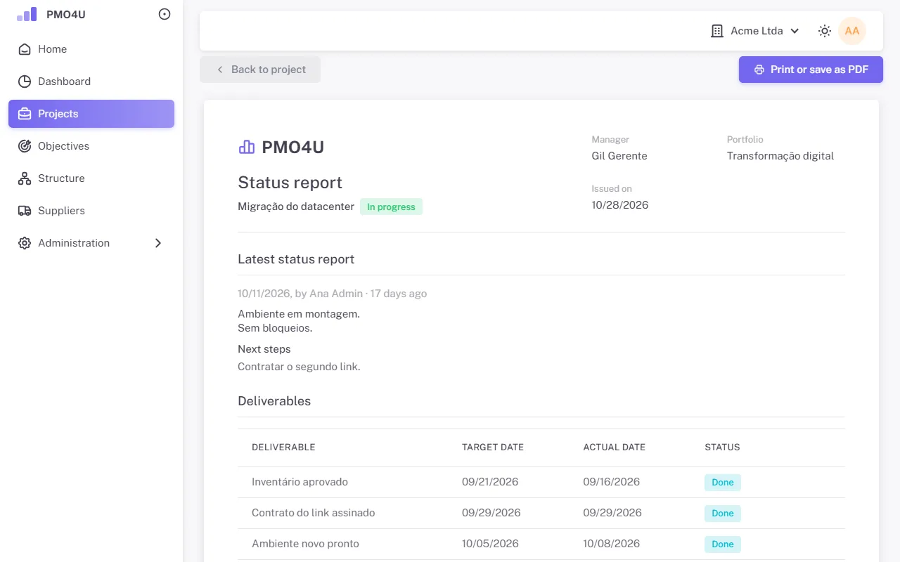 Status report ready to print