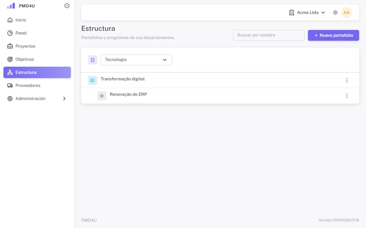 Página Estructura con un portafolio y un programa
