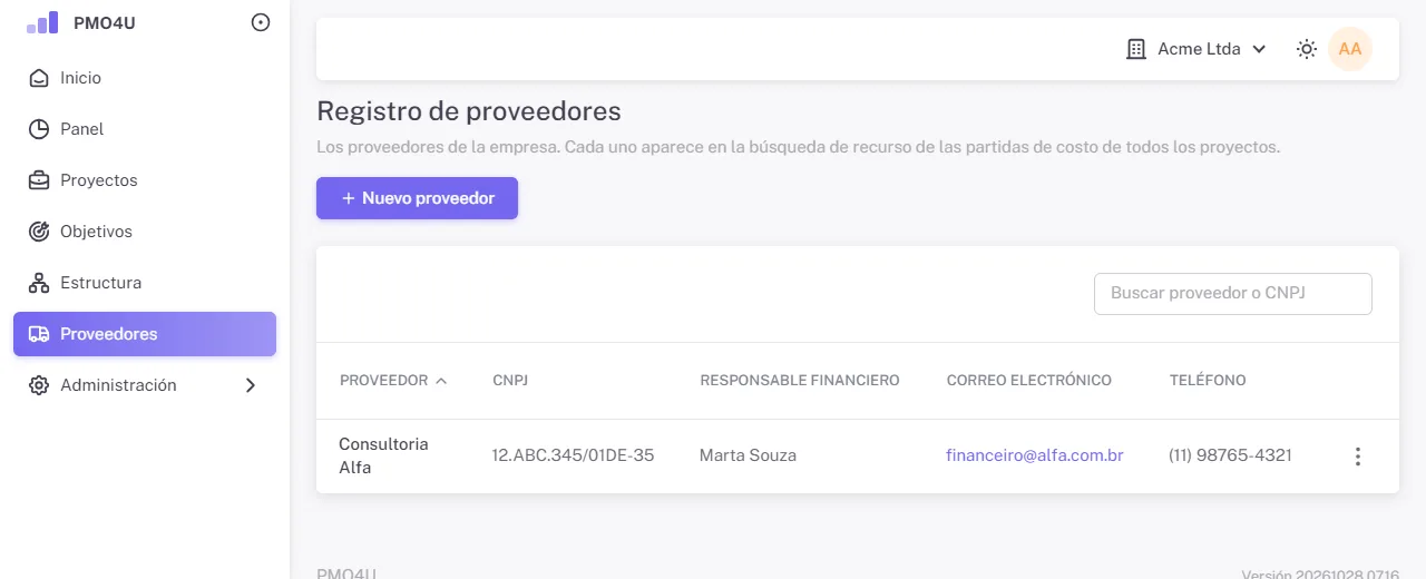 Registro de proveedores